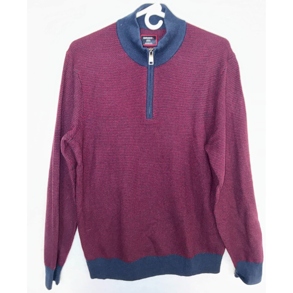 UNTUCKit 100% Merino Wool 1/4 Zip Mock Neck Sweater Men's sz S Regular Red Blue